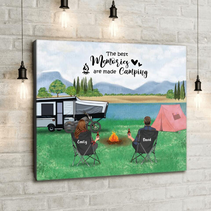 Personalized Camping Canvas - Couple with up to 5 Pets - Gift For Couple, Camping Lovers - The best memories are made camping