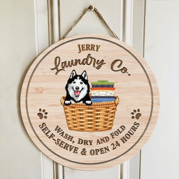 Custom Pet Circle Door Sign - Gift for Dog Lovers Cat Lovers - Laundry Co. Wash, Dry and Fold