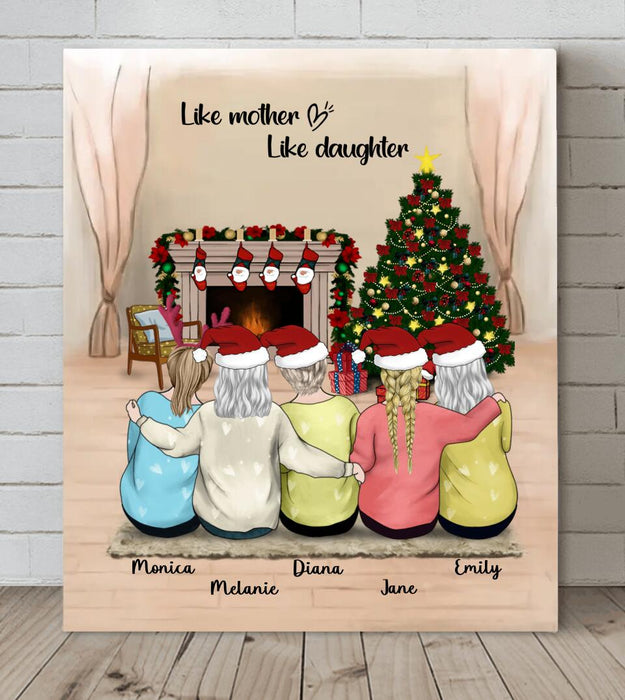 Custom Personalized Christmas Canvas - Gift for Mom and Daughters - Mother and Daughter Christmas Canvas Wall Art -  Up to 4 Daughters