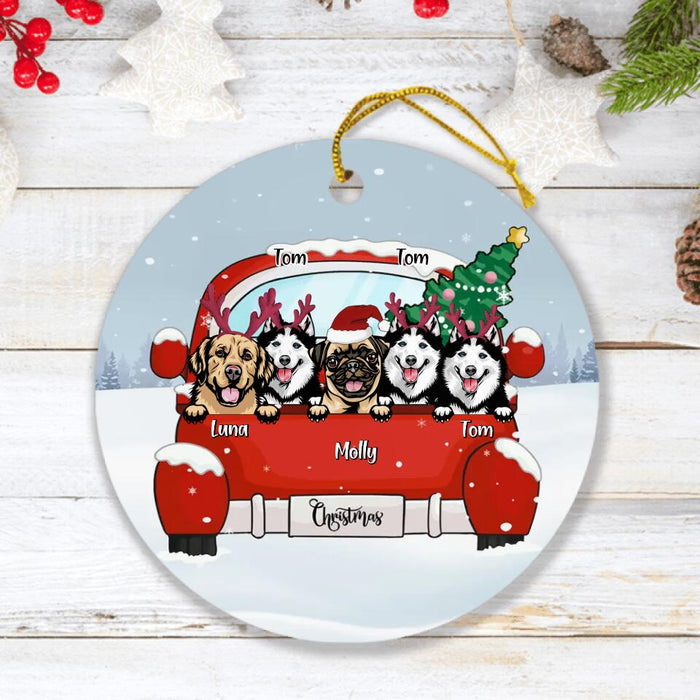 Custom Personalized Dog Cat Christmas Ornament -Gifts For Dog Cat Lovers - Up to 5 Dogs/Cats In The Car