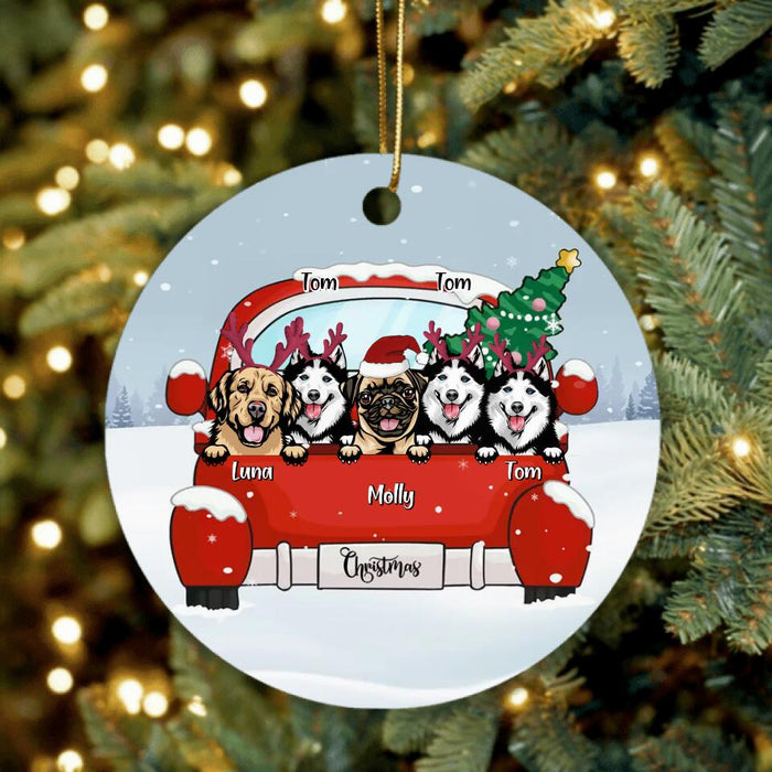 Custom Personalized Dog Cat Christmas Ornament -Gifts For Dog Cat Lovers - Up to 5 Dogs/Cats In The Car