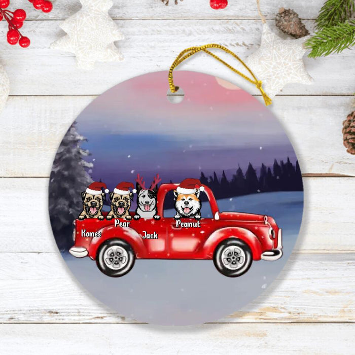 Custom Personalized Christmas Dog Ornament - Gift for Dog Lovers - Up to 4 Dogs In The Car