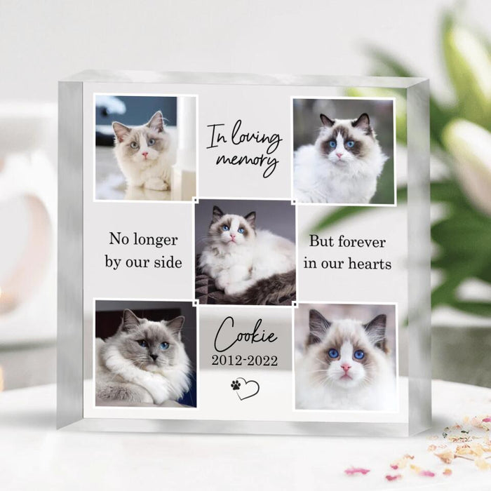 Custom Personalized Memorial Pet Photos Square Acrylic Plaque - Memorial Gift Idea For Pet Owner - No Longer By Our Side But Forever In Our Hearts