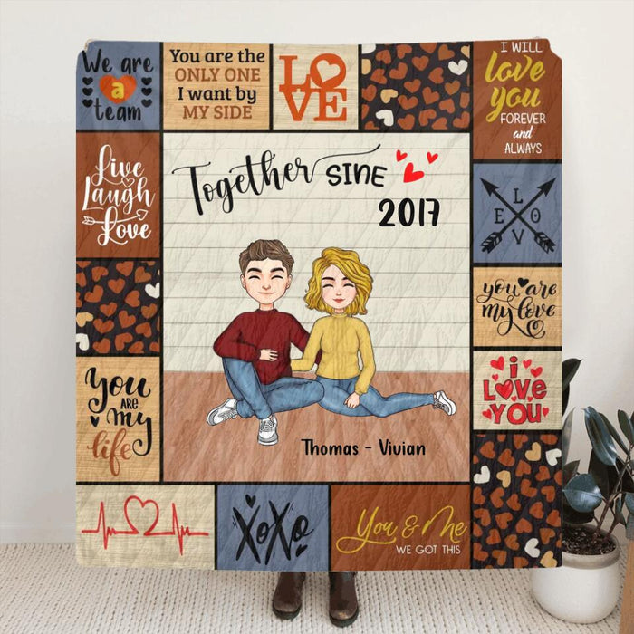 Custom Personalized Together Couple Quilt/Single Layer Fleece Blanket/Pillow Cover - Gift Idea For Couple - Together Since 2017