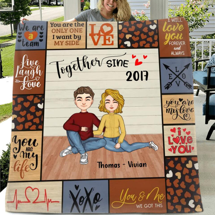 Custom Personalized Together Couple Quilt/Single Layer Fleece Blanket/Pillow Cover - Gift Idea For Couple - Together Since 2017