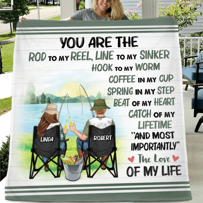 Custom Personalized Fishing Couple Quilt/Single Layer Fleece Blanket - Gift Idea For Couple/Fishing Lovers - You Are The Rod To My Reel