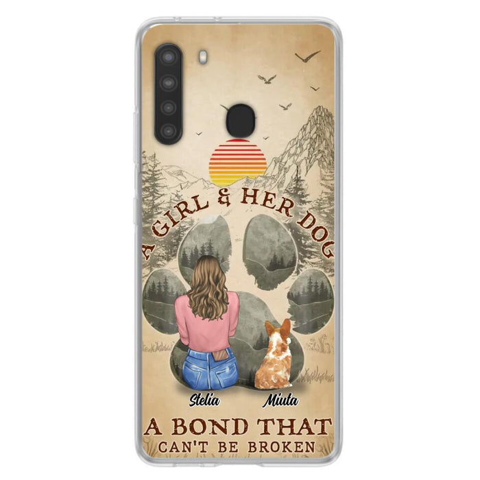 Custom Personalized Pet Mom Phone Case - Gifts For Pet Lovers With Upto 4 Pets - A Girl And Her Dog A Bond That Can't Be Broken - Case For iPhone & Samsung