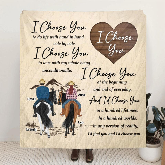 Custom Personalized Farmer Couple Riding Horse Single Layer Fleece/Quilt Blanket - Gift Idea For Couple/ Husband And Wife - Mother's Day Gift From Husband - I Choose You