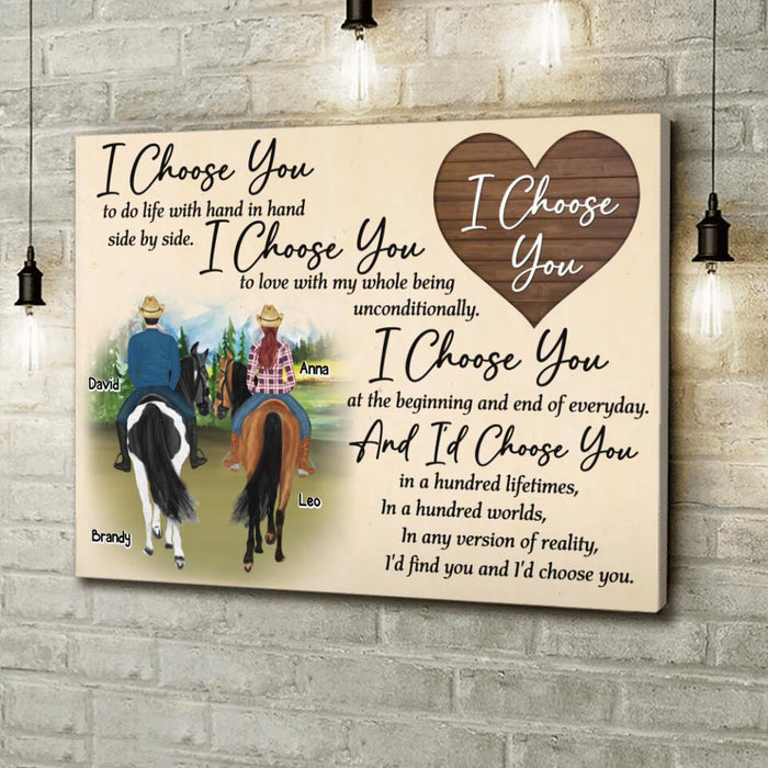 Custom Personalized Farmer Couple Riding Horse Canvas - Gift Idea For Couple/ Husband And Wife/ Mother's Day Gift From Husband - I Choose You