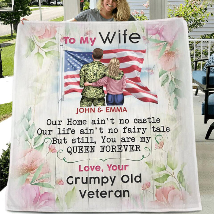 Custom Personalized To My Veteran's Wife Single Layer Fleece/Quilt Blanket - Gift Idea For Veteran's Wife/ Gift For Her/ Mother's Day Gift From Husband