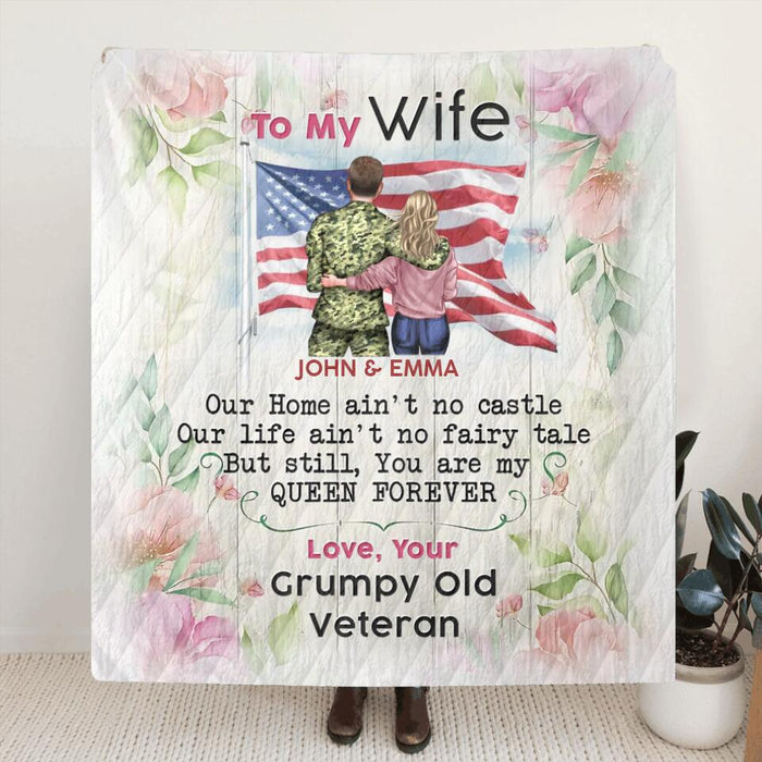 Custom Personalized To My Veteran's Wife Single Layer Fleece/Quilt Blanket - Gift Idea For Veteran's Wife/ Gift For Her/ Mother's Day Gift From Husband