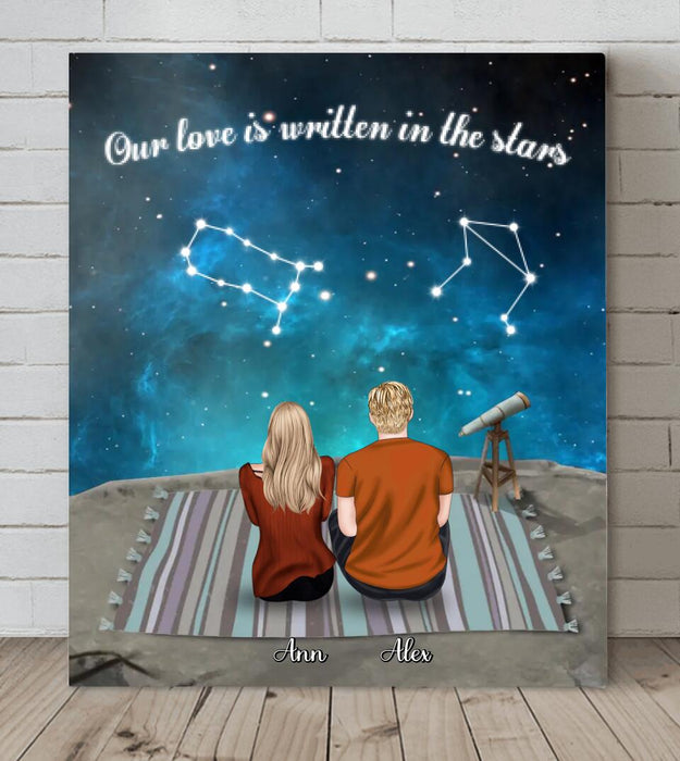 Custom Personalized Zodiac Couple Canvas - Gift For Couple - Mother's Day Gift From Husband - Zodiac Star Signs Night Sky For Couple - I Love You To Moon And Back