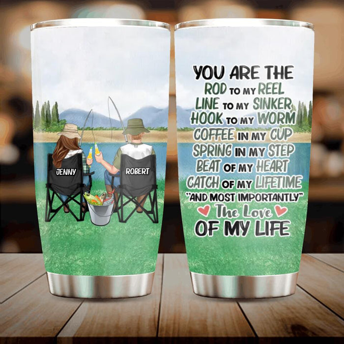 Custom Personalized Fishing Couple Tumbler - Gift Idea For Couple/Fishing Lovers - You Are The Rod To My Reel, Line To My Sinker