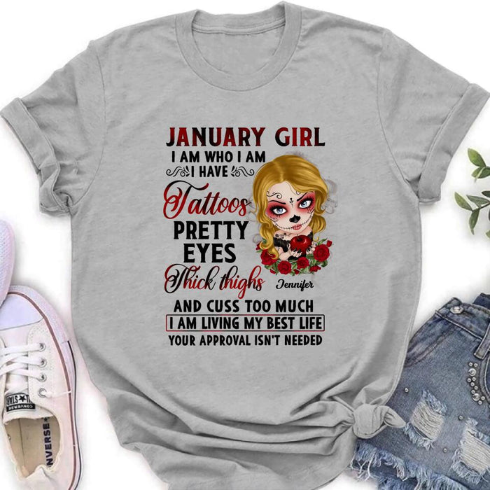 Custom Personalized Skull Girl T-shirt/ Long Sleeve/ Sweatshirt/ Hoodie - Skull Gift For Girl/  Birthday Gift - January Girl I Am Who I Am