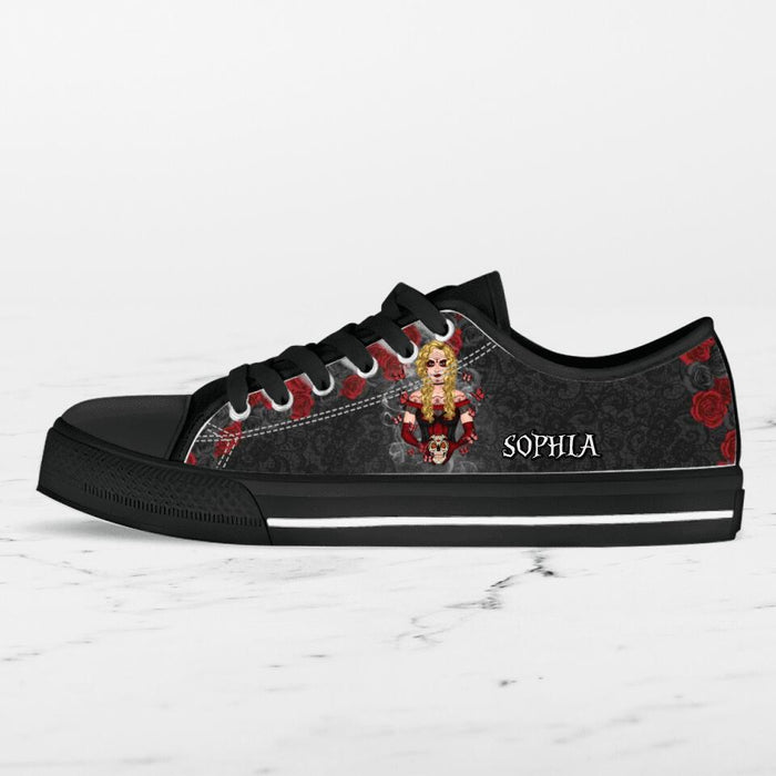 Custom Personalized Skull Girl Sneakers - Gift Idea For Friends/Birthday