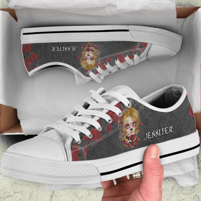 Custom Personalized Skull Girl Sneakers - Gift Idea For Friends/Birthday