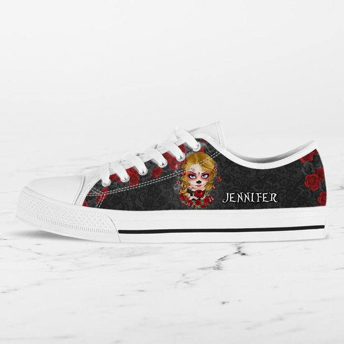 Custom Personalized Skull Girl Sneakers - Gift Idea For Friends/Birthday