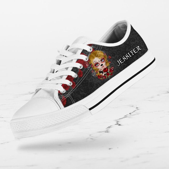 Custom Personalized Skull Girl Sneakers - Gift Idea For Friends/Birthday