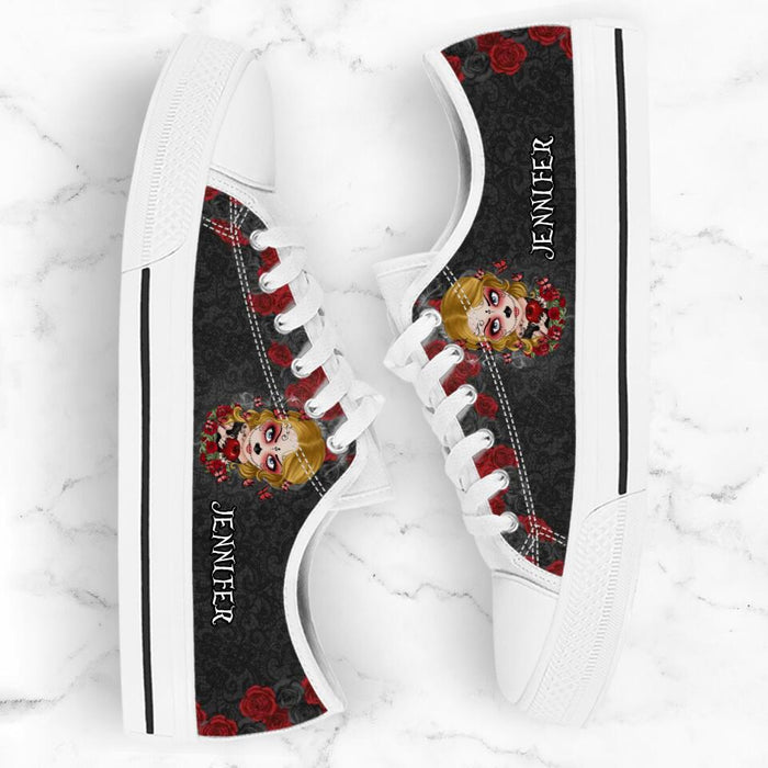 Custom Personalized Skull Girl Sneakers - Gift Idea For Friends/Birthday