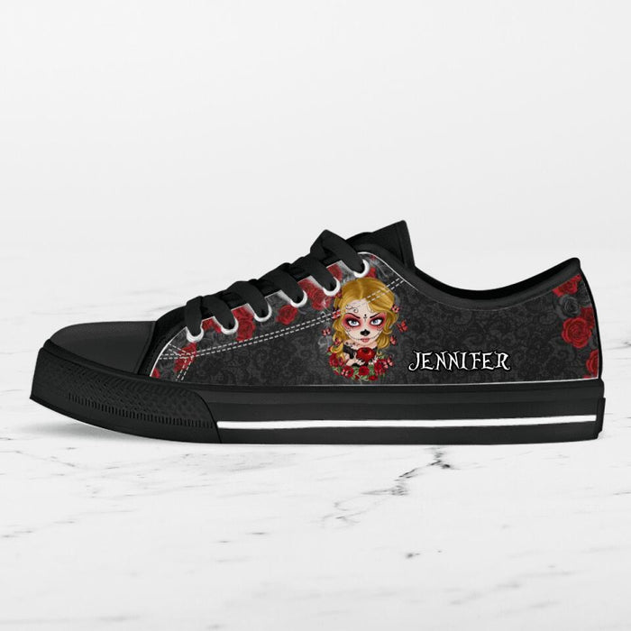 Custom Personalized Skull Girl Sneakers - Gift Idea For Friends/Birthday