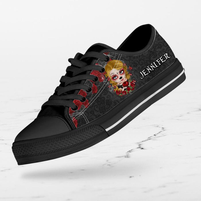 Custom Personalized Skull Girl Sneakers - Gift Idea For Friends/Birthday