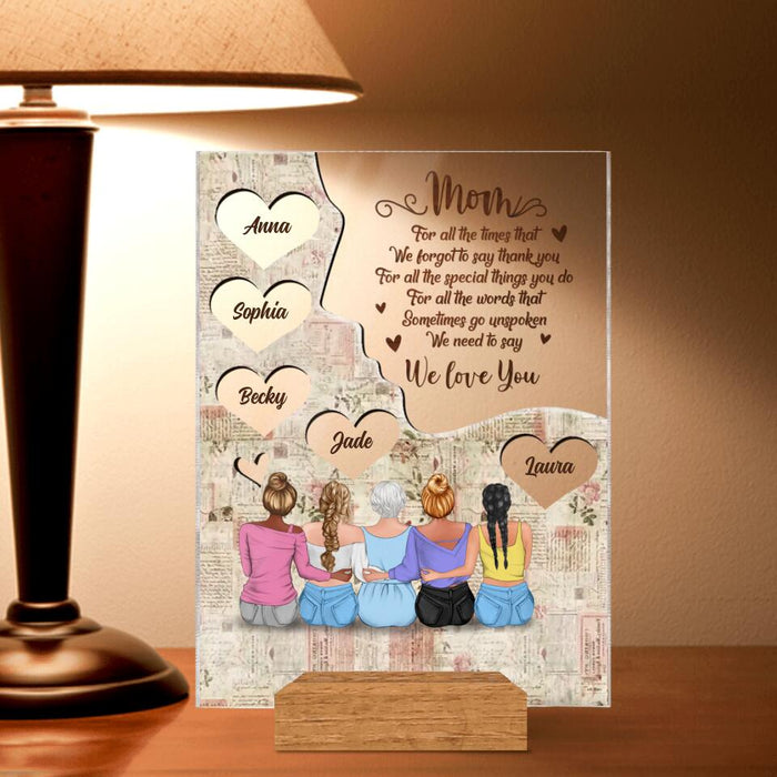 Custom Personalized Mother And Daughter Acrylic Plaque - Upto 4 Daughters - Thank You Gift For Mother From Daughter - We Love You