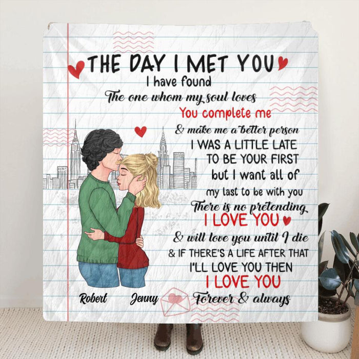 Custom Personalized Couple Quilt/Single Layer Fleece Blanket/Pillow Cover - Mother's Day Gift For Wife From Husband - The Day I Met You