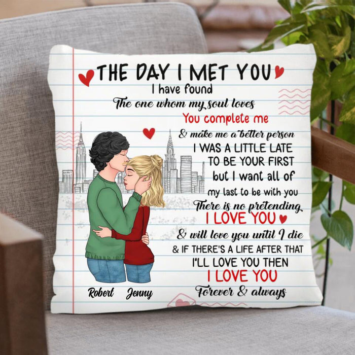 Custom Personalized Couple Quilt/Single Layer Fleece Blanket/Pillow Cover - Mother's Day Gift For Wife From Husband - The Day I Met You