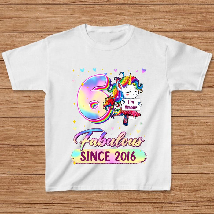 Custom Personalized Birthday Girl Unicorn T-shirt - Birthday Gift Idea For Baby/Daughter - Fabulous