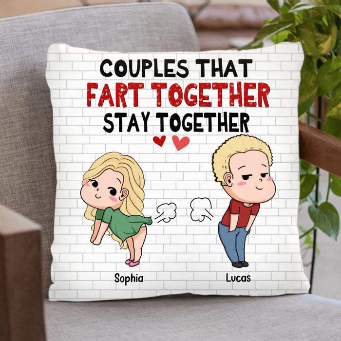 Custom Personalized Cute Fart Couple Pillow Cover - Valentine's Day Gift For Couple - Couples That Fart Together Stay Together