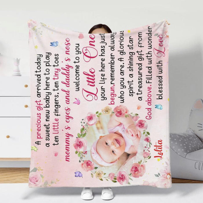 Custom Personalized Baby Photo Single Layer Fleece Blanket - Gift Idea For Baby - A Precious Gift Arrived Today