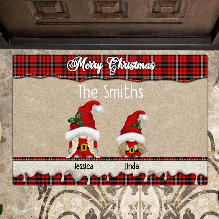 Custom Personalized Gnomies Family Doormat - Adult/ Couple With Upto 3 Kids - Christmas Gift For Family