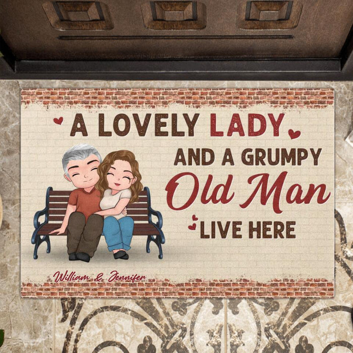 Custom Personalized Porch Couple Doormat - Gift Idea For Couple/ Mother's Day Gift For Wife From Husband - A Lovely Lady And A Grumpy Old Man Live Here