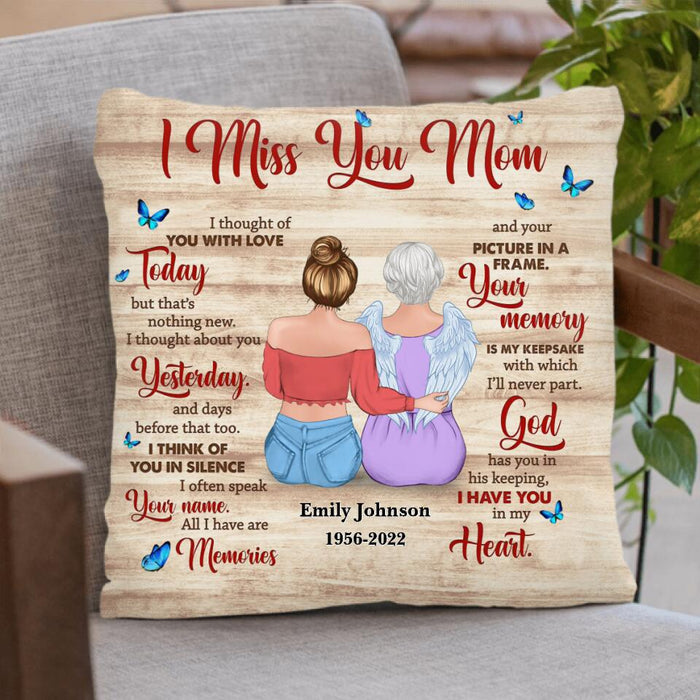 Personalized Memorial Mother Pillow Cover & Fleece/ Quilt Blanket - Memory Gift For Loss Mom - I Miss You Mom