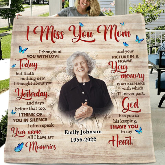 Custom Personalized Memorial Mom Pillow Cover & Fleece/ Quilt Blanket - Memory Gift For Loss Mom - I Miss You Mom