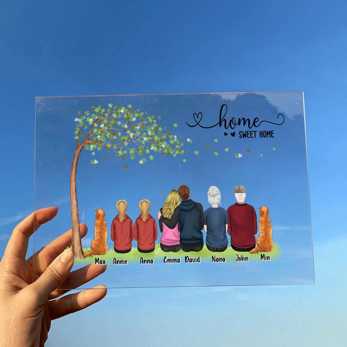 Personalized Family Acrylic Plaque - Gift Idea For Whole Family/ Couple/ Pet Lover - Upto 6 People And 4 Pets - Home Sweet Home