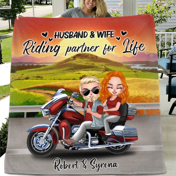 Custom Personalized Couple Riding Fleece/ Quilt Blanket - Gift Idea For Couple/ Biker - Husband & Wife Riding Partner For Life