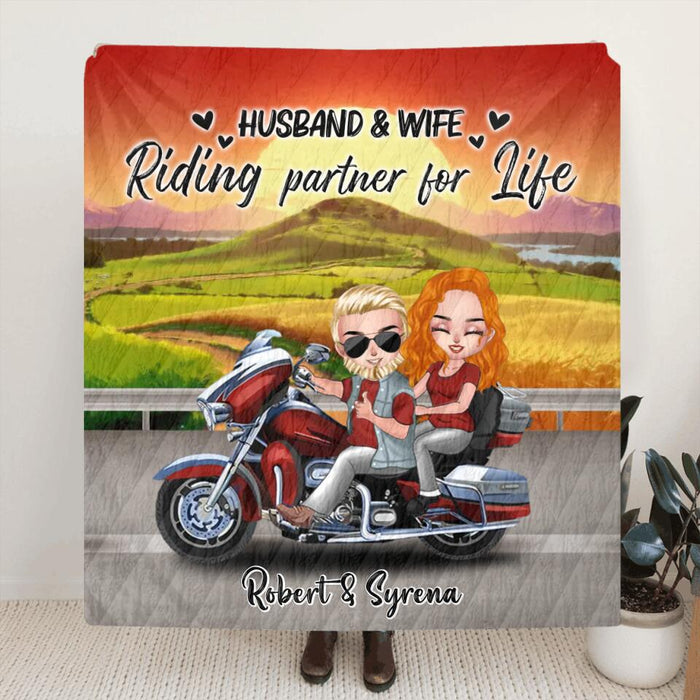 Custom Personalized Couple Riding Fleece/ Quilt Blanket - Gift Idea For Couple/ Biker - Husband & Wife Riding Partner For Life