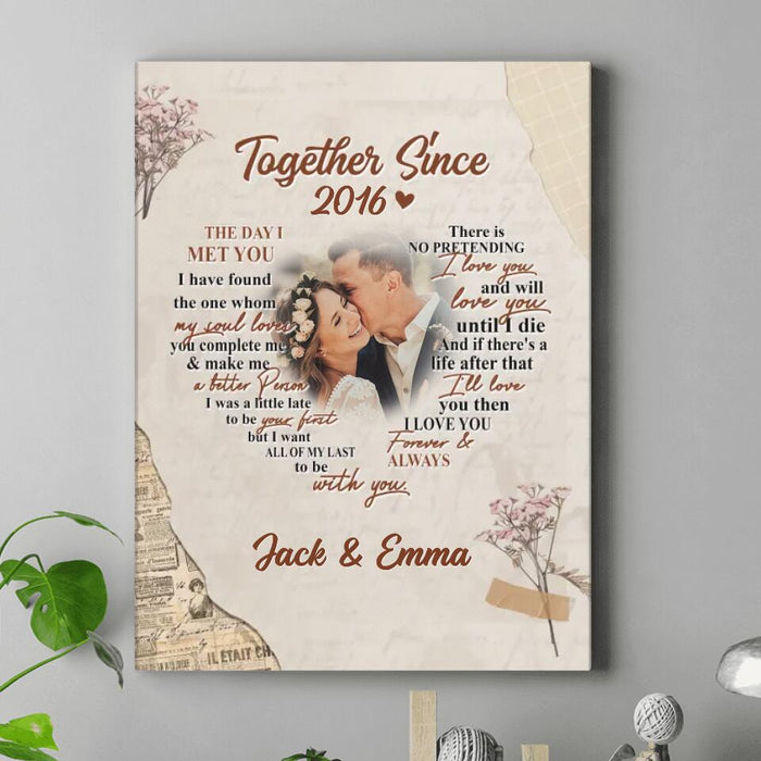 Custom Personalized Couple Photo Canvas - Gift For Couple/ Mother's Day Gift From Husband - The Day I Met You