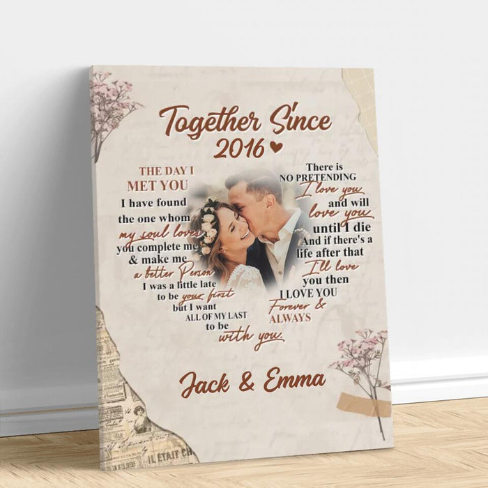 Custom Personalized Couple Photo Canvas - Gift For Couple/ Mother's Day Gift From Husband - The Day I Met You