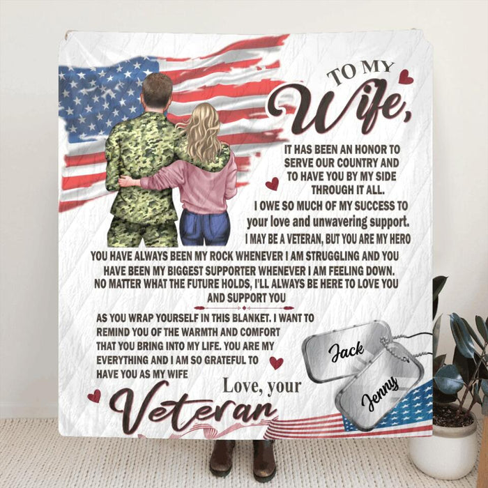 Custom Personalized My Wife Single Layer Fleece/Quilt Blanket - Gift Idea For Veteran's Wife/ Gift For Her/ Mother's Day Gift For Wife From Husband