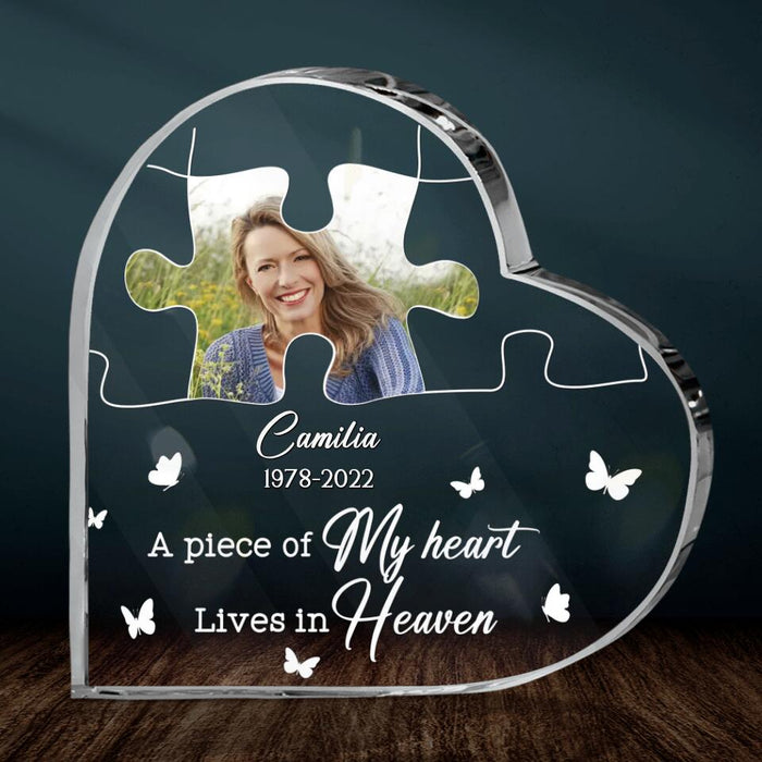 Custom Personalized Memorial Crystal Heart - Memorial Gift Idea For Family Member/ Friend - A Piece Of My Heart Lives In Heaven