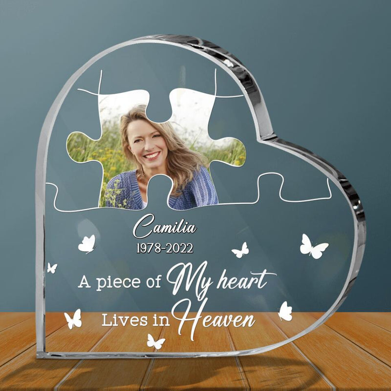 Personalized Memorial Acrylic Plaque - Memorial Gift Idea For Family Members - A Piece Of My Heart Lives In Heaven
