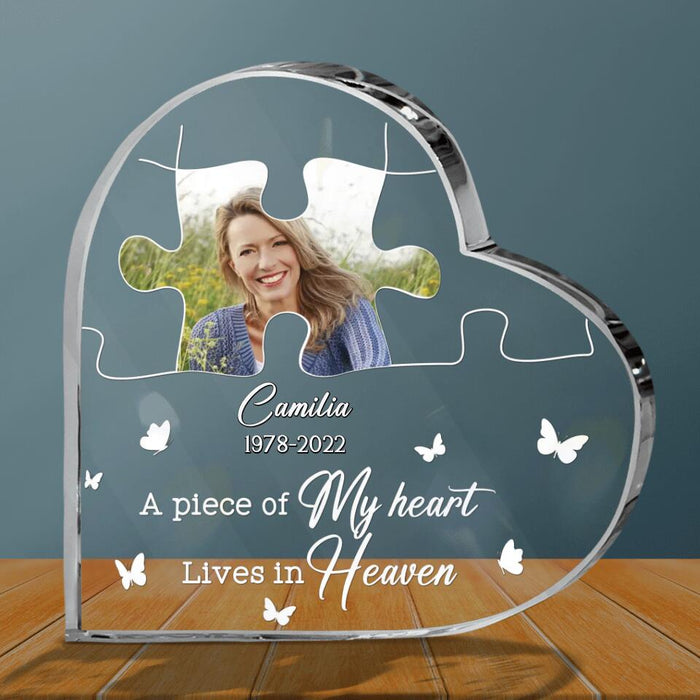 Custom Personalized Memorial Crystal Heart - Memorial Gift Idea For Family Member/ Friend - A Piece Of My Heart Lives In Heaven