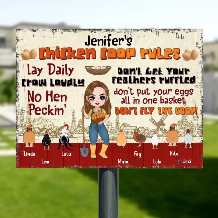 Personalized Chicken Coop Rules Metal Sign - Gift Idea For Chicken Lovers - Man/Woman With Up to 8 Chickens - Lay Daily Crow Loudly