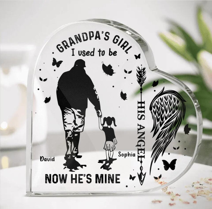 Custom Personalized Memorial Crystal Heart -  Memorial Gift Idea For Family Members - Grandpa's Girl I Used To Be His Angel Now He's Mine