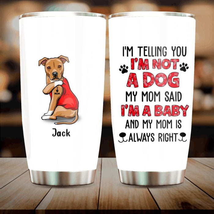 Custom Personalized Dog/ Cat Tumbler - Upto 4 Pets - Birthday, Loving Gift For Cat & Dog Lover, Pet Owner, Pet Mom, Pet Dad - My Mom Said I'm A Baby