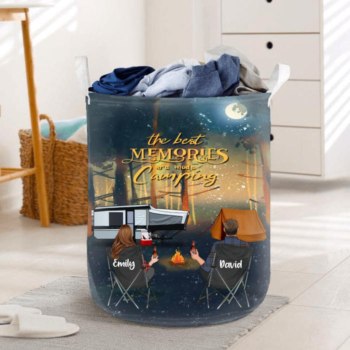 Custom Personalized Night Camping Laundry Basket - Couple/ Parents With Upto 3 Kids And 4 Pets - Best Gift For Camping Lover - The Best Memories Are Made Camping