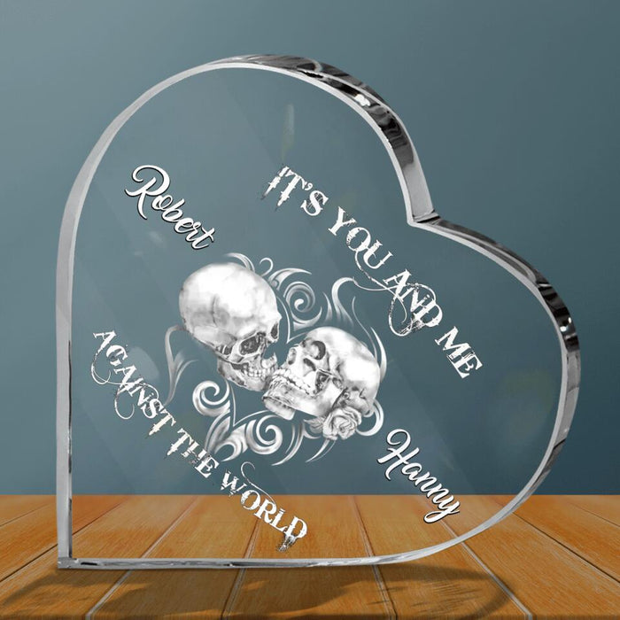 Custom Personalized Skull Couple Crystal Heart - Mother's Day Gift For Wife From Husband - Gift For Her/ Him - It's You And Me Against The World