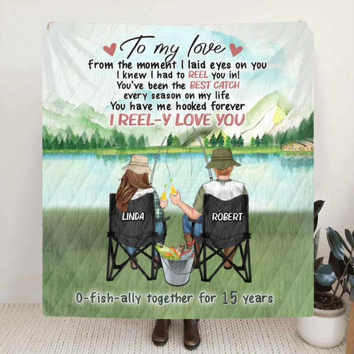 Custom Personalized Fishing Couple Quilt/Single Layer Fleece Blanket - Gift Idea For Couple/Fishing Lovers -  To My Love I Reel-y Love You